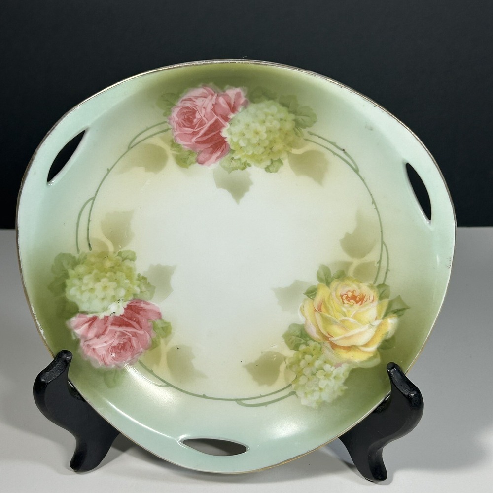 Vintage RS Germany Handled Plate Reinhold Schlegelmilch Pink Roses Bowl 7"